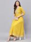 Preview: Gelbes Anarkali Kleid aus Viskose mit Stickerei und Spiegel-Details, 3/4-Ärmel und schwingendem Rock
