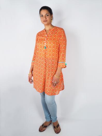 MapleClothing Damen Tunika - Indische Kurti Bluse Mit Ethno-Print